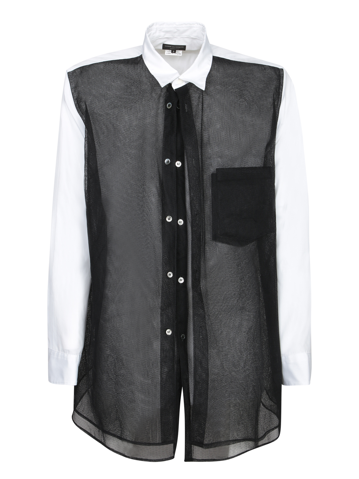 Comme Des Garçons Sheer Overlay Shirt Chest Pocket Detail In Blue