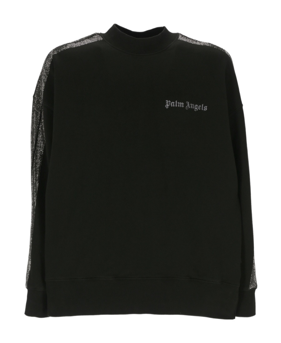 Palm Angels Glitter Logo Detail Crew-neck Sweatshirt In Black