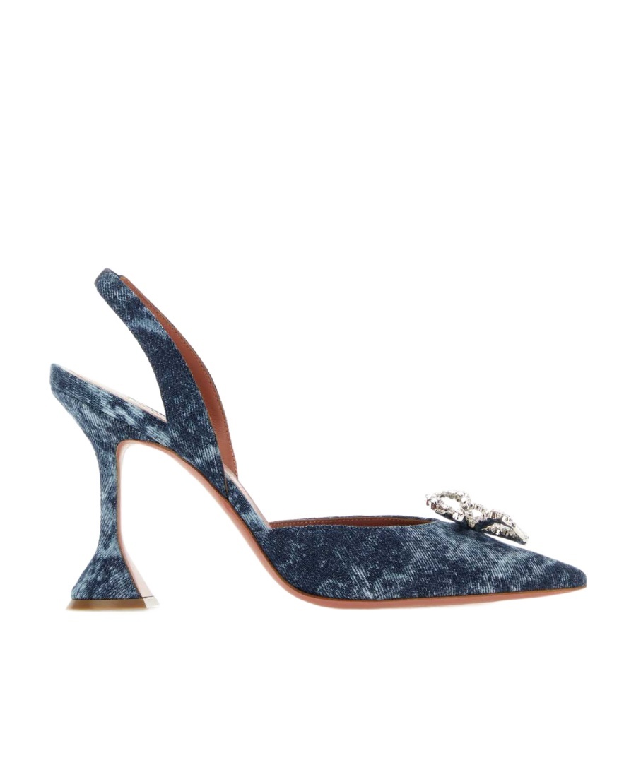 Amina Muaddi Blue Rosie Sling Denim Heels In Blue