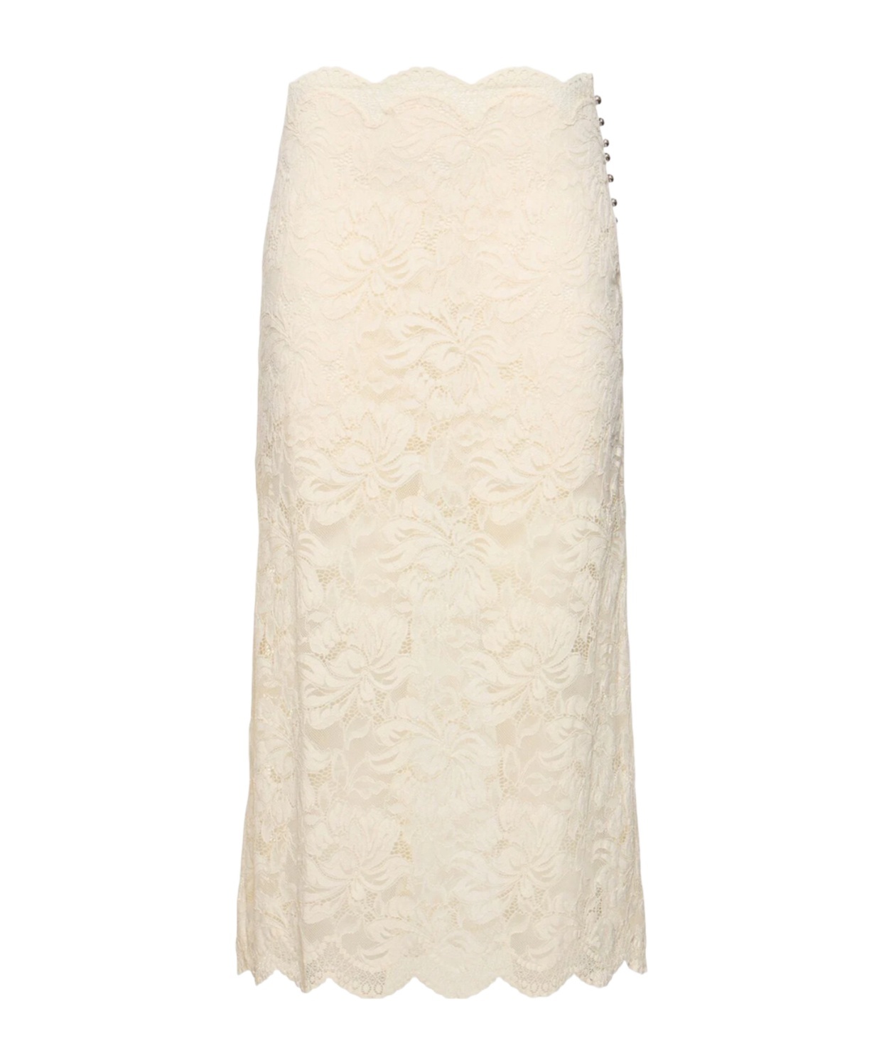 Rabanne High Rise Lace Flared Midi Skirt In Nude