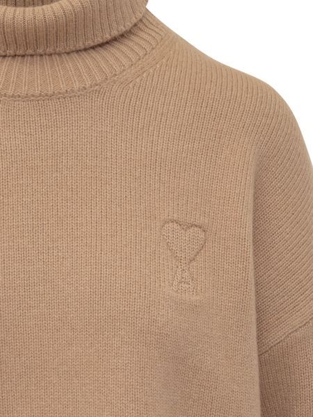 Ami Alexandre Mattiussi Ami Paris Logo Embroidered Turtleneck Jumper In Nude