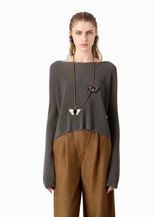 Giorgio Armani Long Sleeves Boat Neck Sweater In Gray