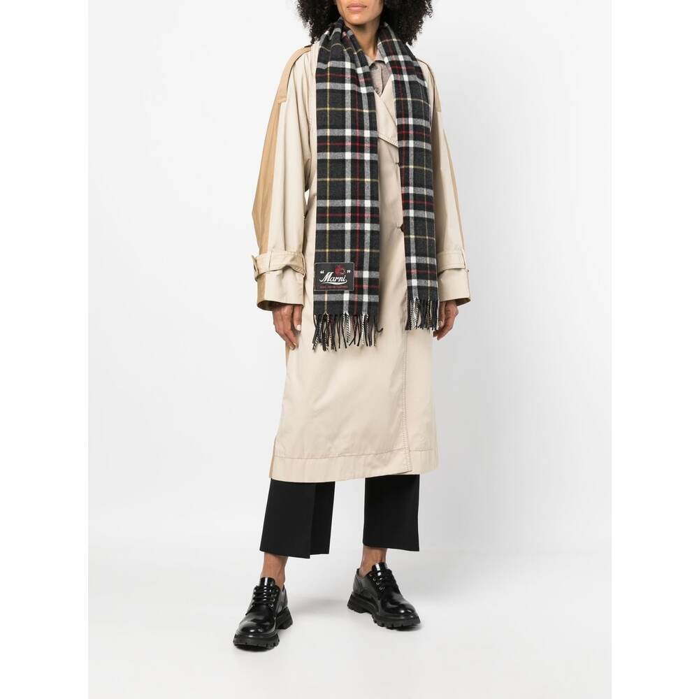 Marni Logo-patch Check Pattern Scarf In Black