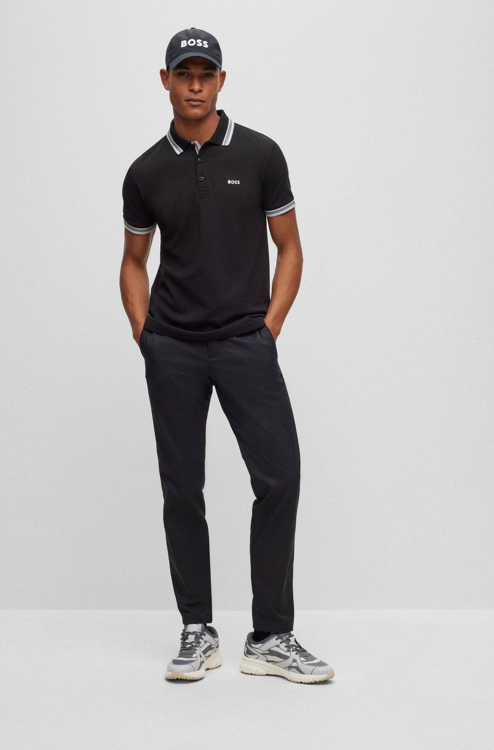 Hugo Boss Tapered-leg Chino Trousers In Black