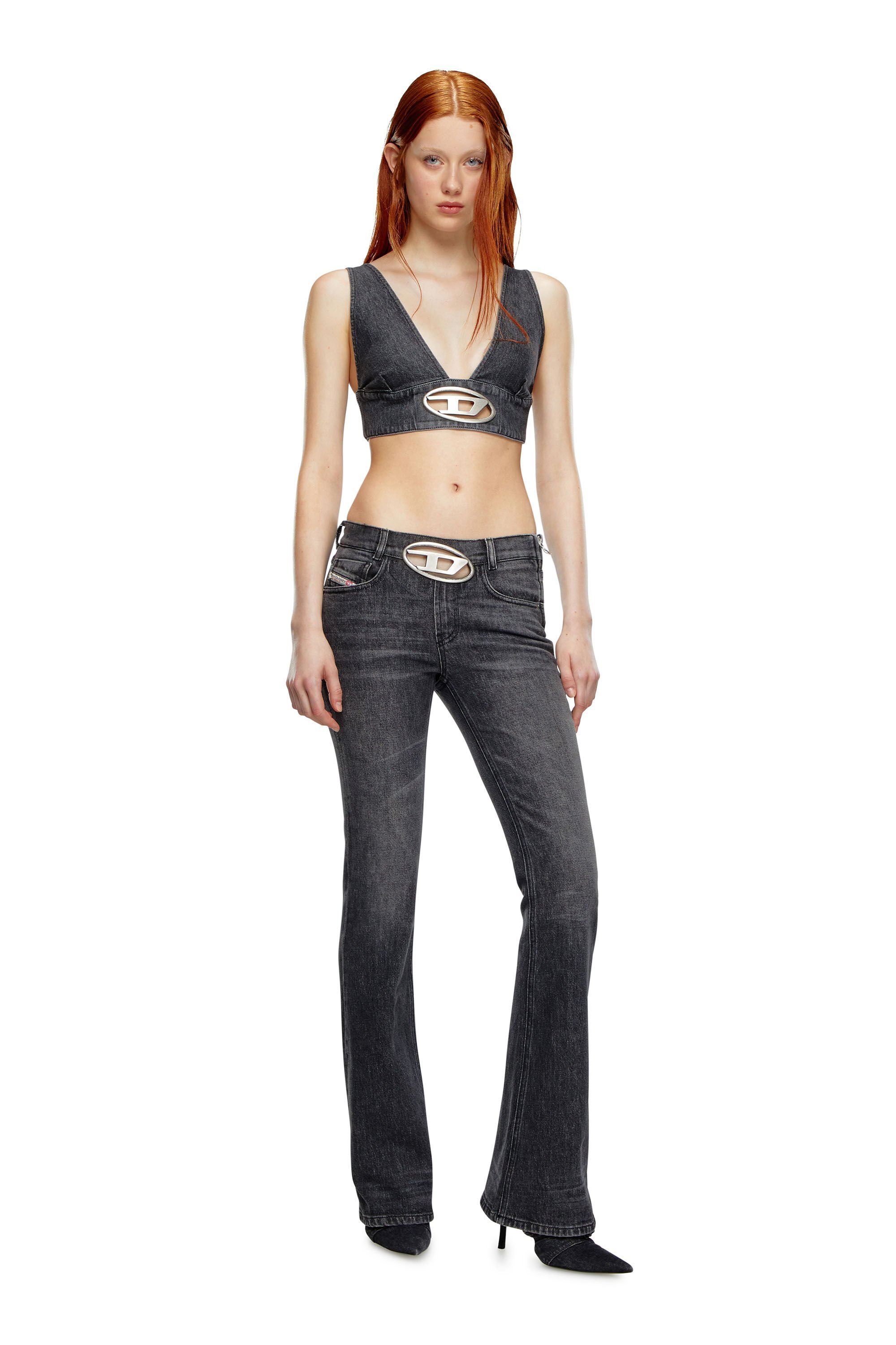 Diesel Women De-ellys-s Denim Crop Top In Black