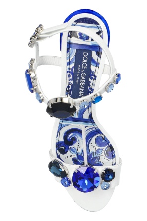 Dolce & Gabbana Patent Leather Sandals With Embroidery And Painted Heel In Blue