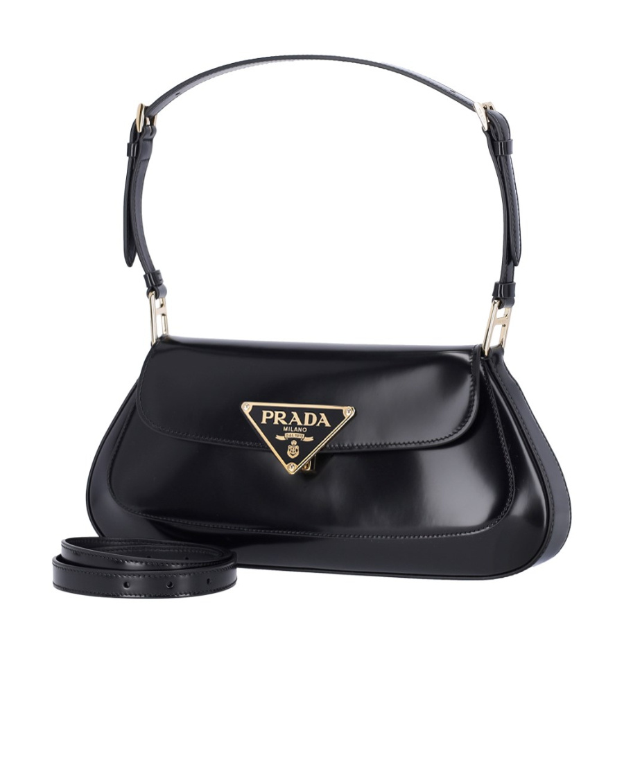 Prada Black Brushed Leather Shoulder Bag In Black