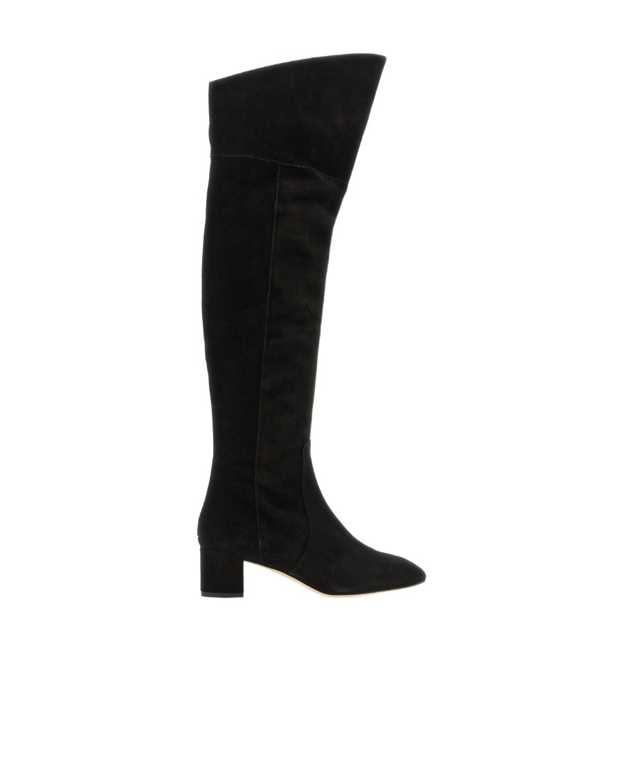 Aeyde Letizia 45mm Thin Block Square In Leathertoe Over The Knee Boot In Black