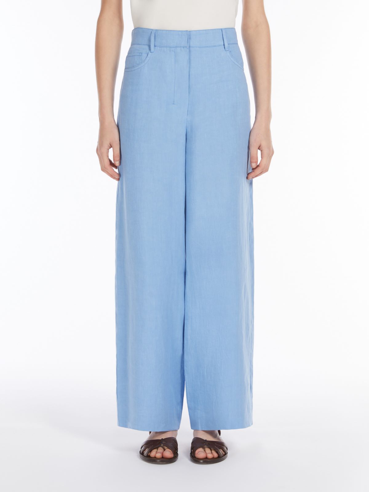 Max Mara Linen Wide-leg Trousers In Light Blue