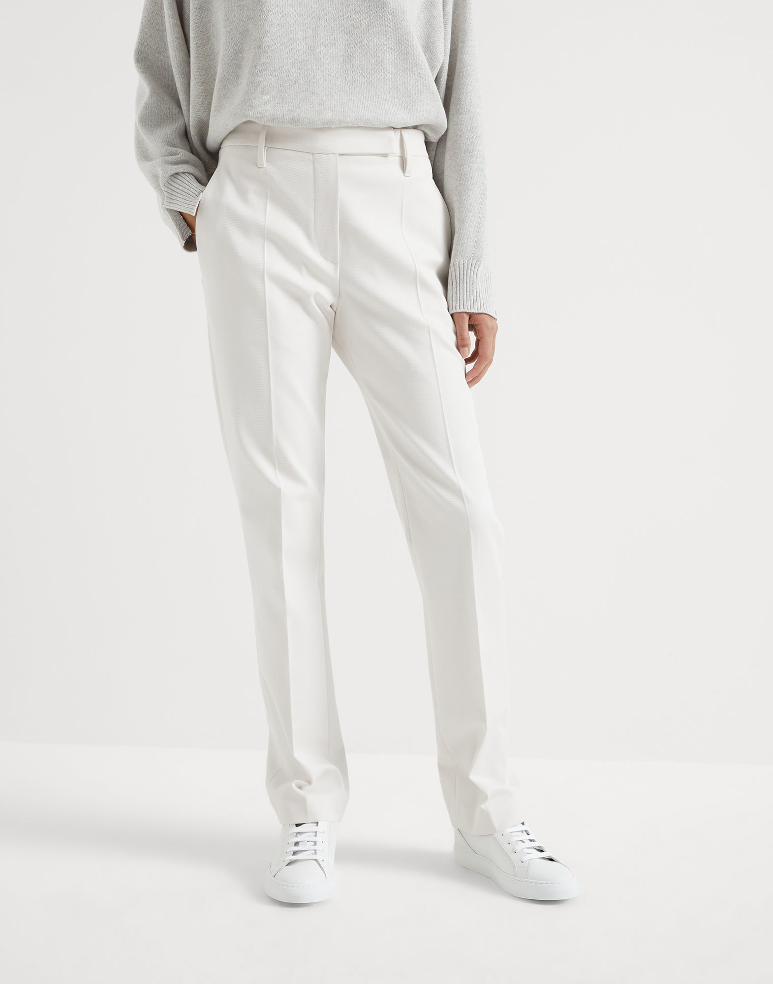 Brunello Cucinelli Monili-embellished Straight Leg Trousers In White