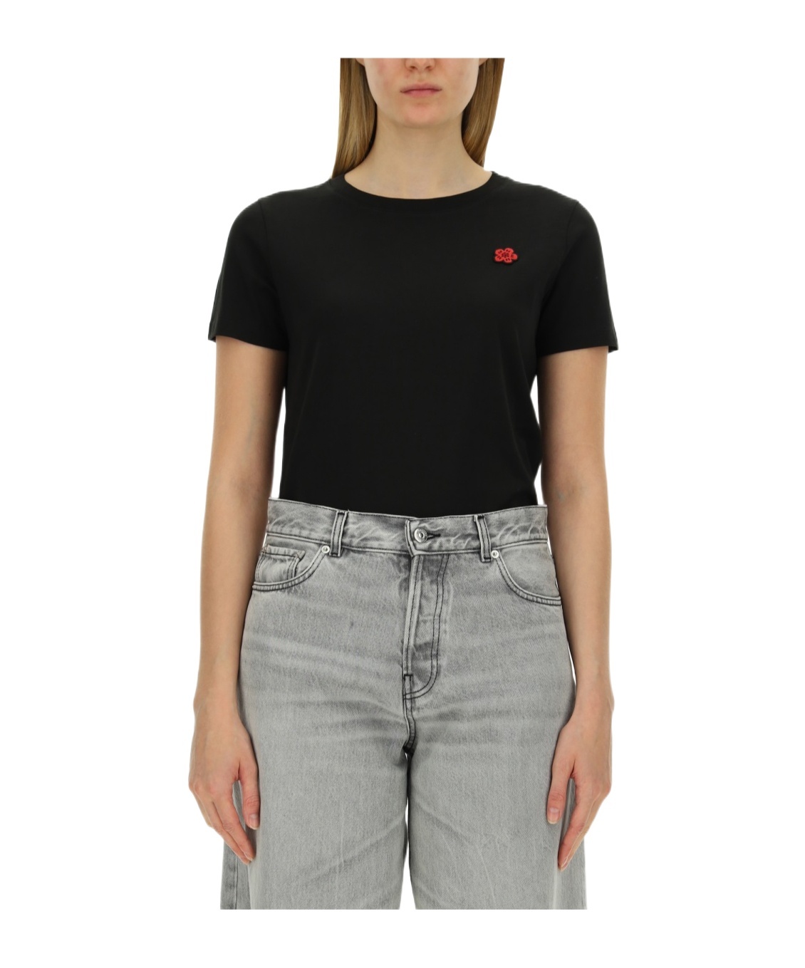 Kenzo Boke Flower-patch Cotton T-shirt In Gray