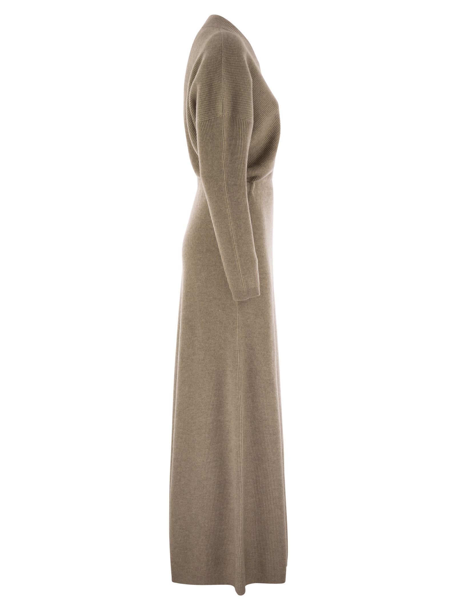 Brunello Cucinelli Ribbed-knit Maxi Dress In Brown