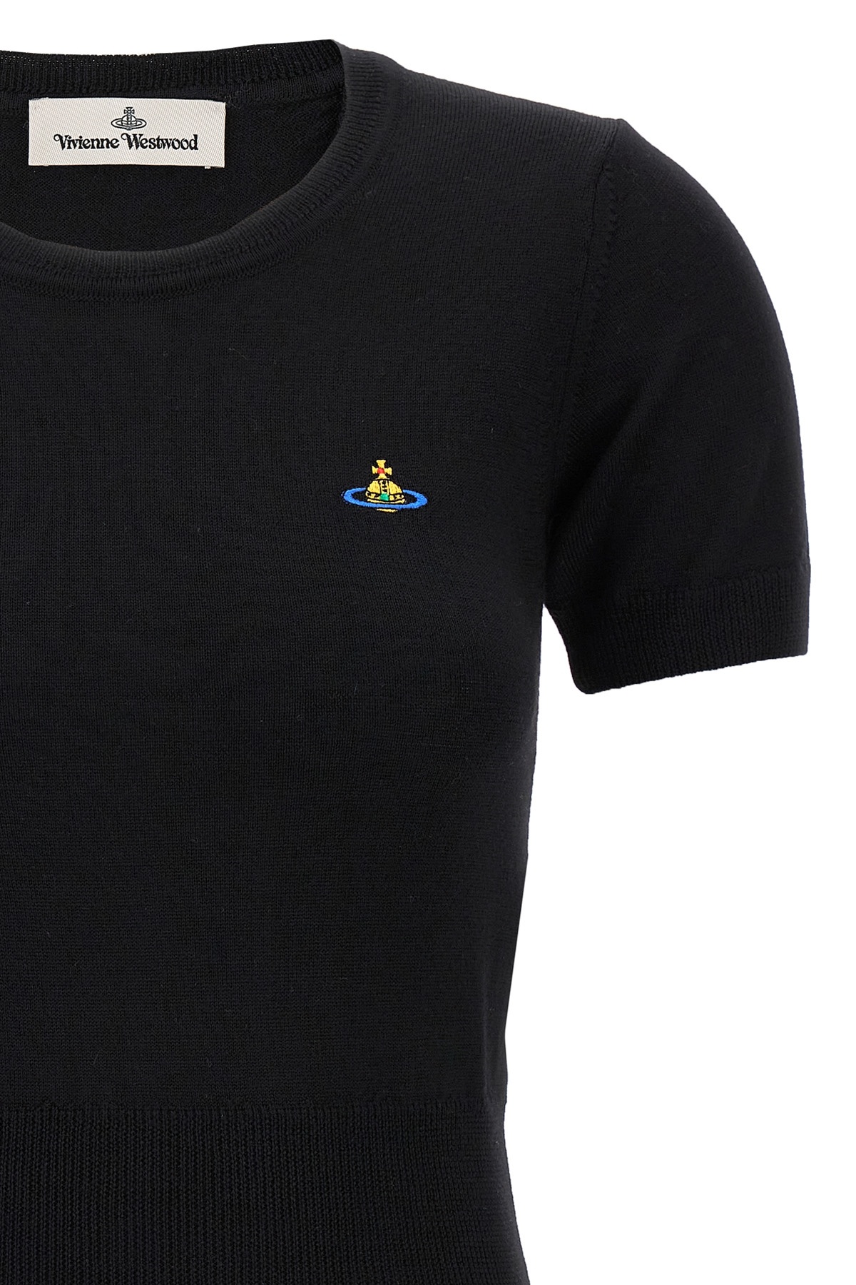 Shop Vivienne Westwood Orb-embroidered Virgin-wool Knitted Top In Black