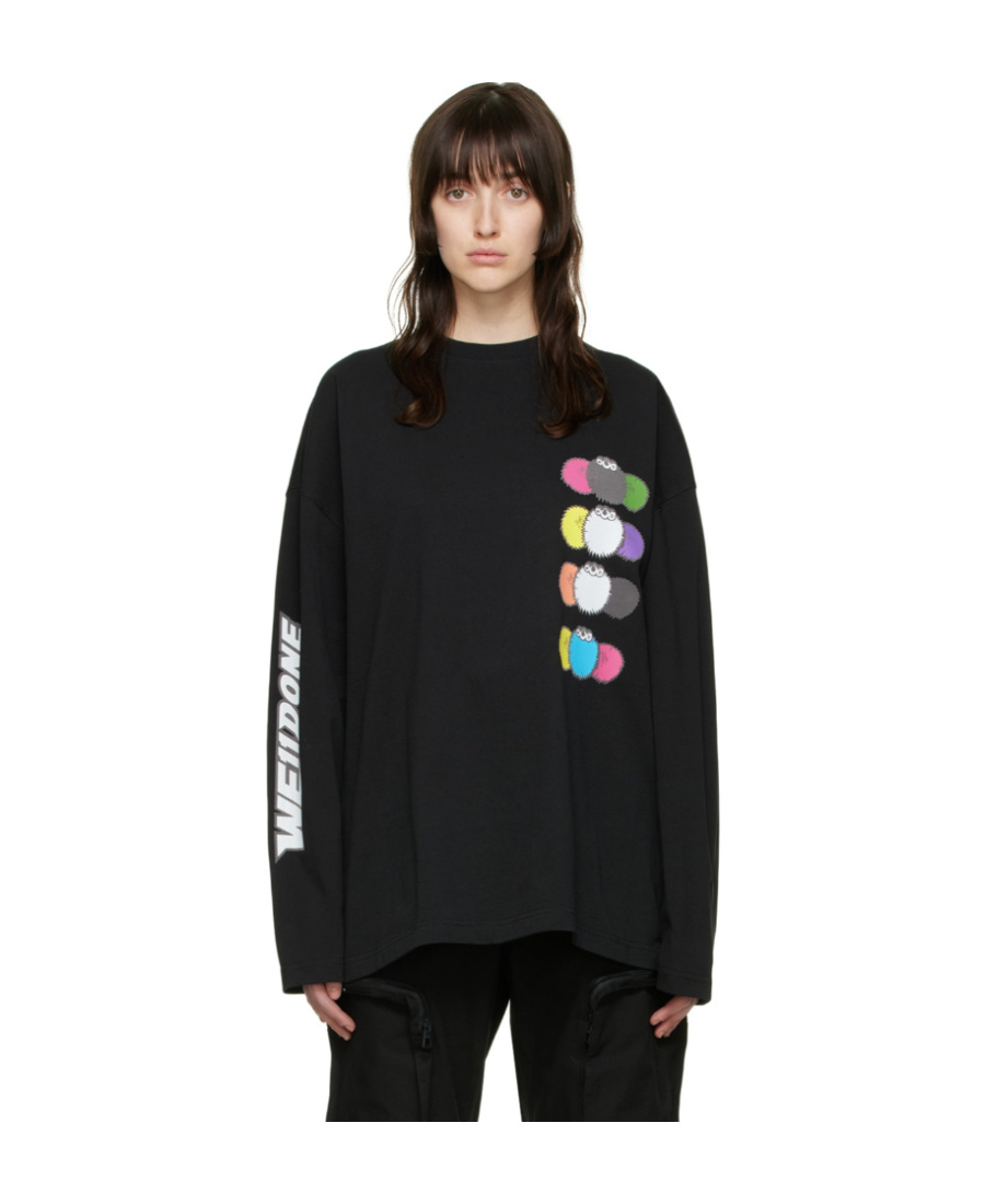 We11 Done Long-sleeved T-shirt With Printed Pattern In Black
