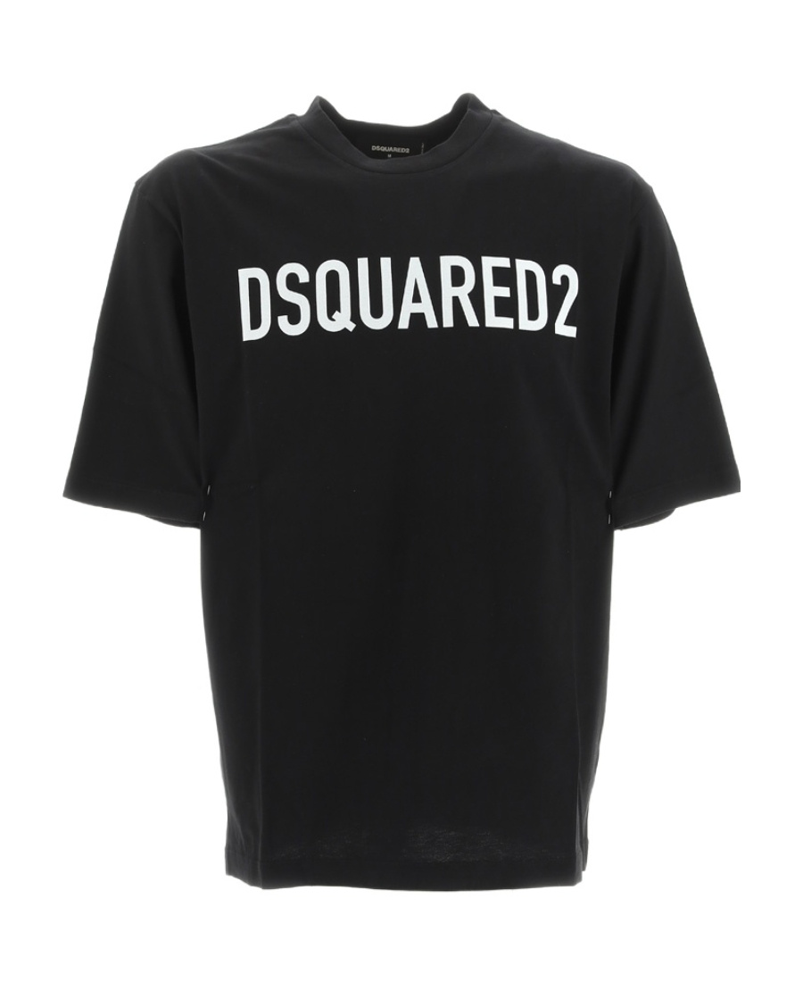 Dsquared2 Black Cotton Loose Fit T-shirt With Logo Print In Black