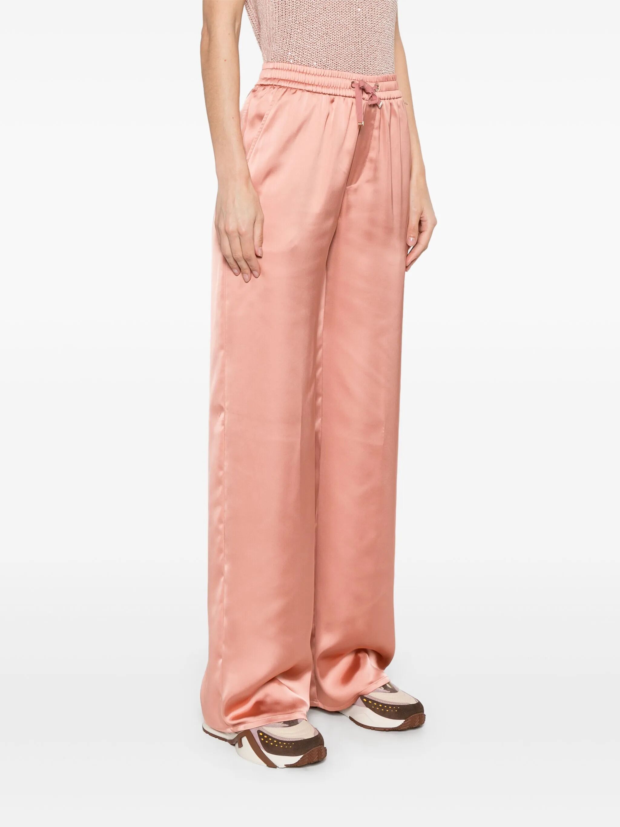 Herno Wide Leg Satin Trousers In Pink