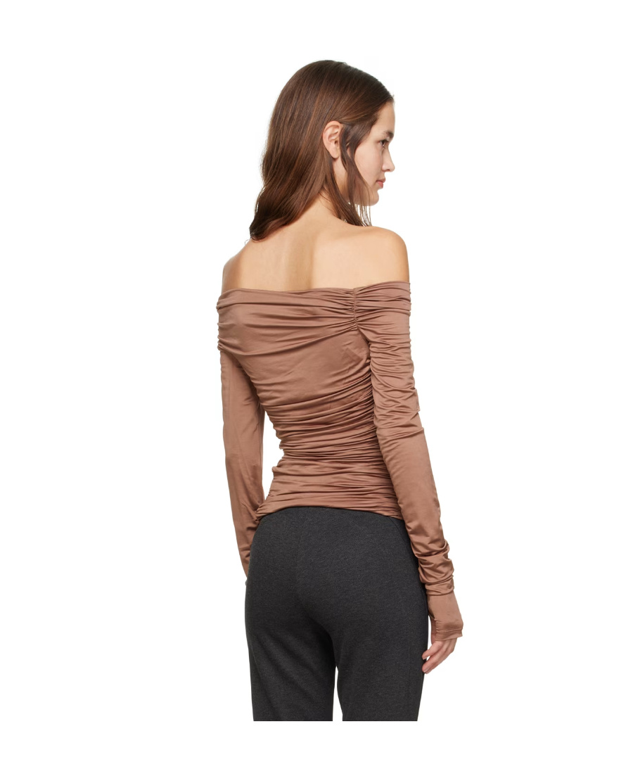 Helmut Lang Brown Ruched Long Sleeve T-shirt In Brown