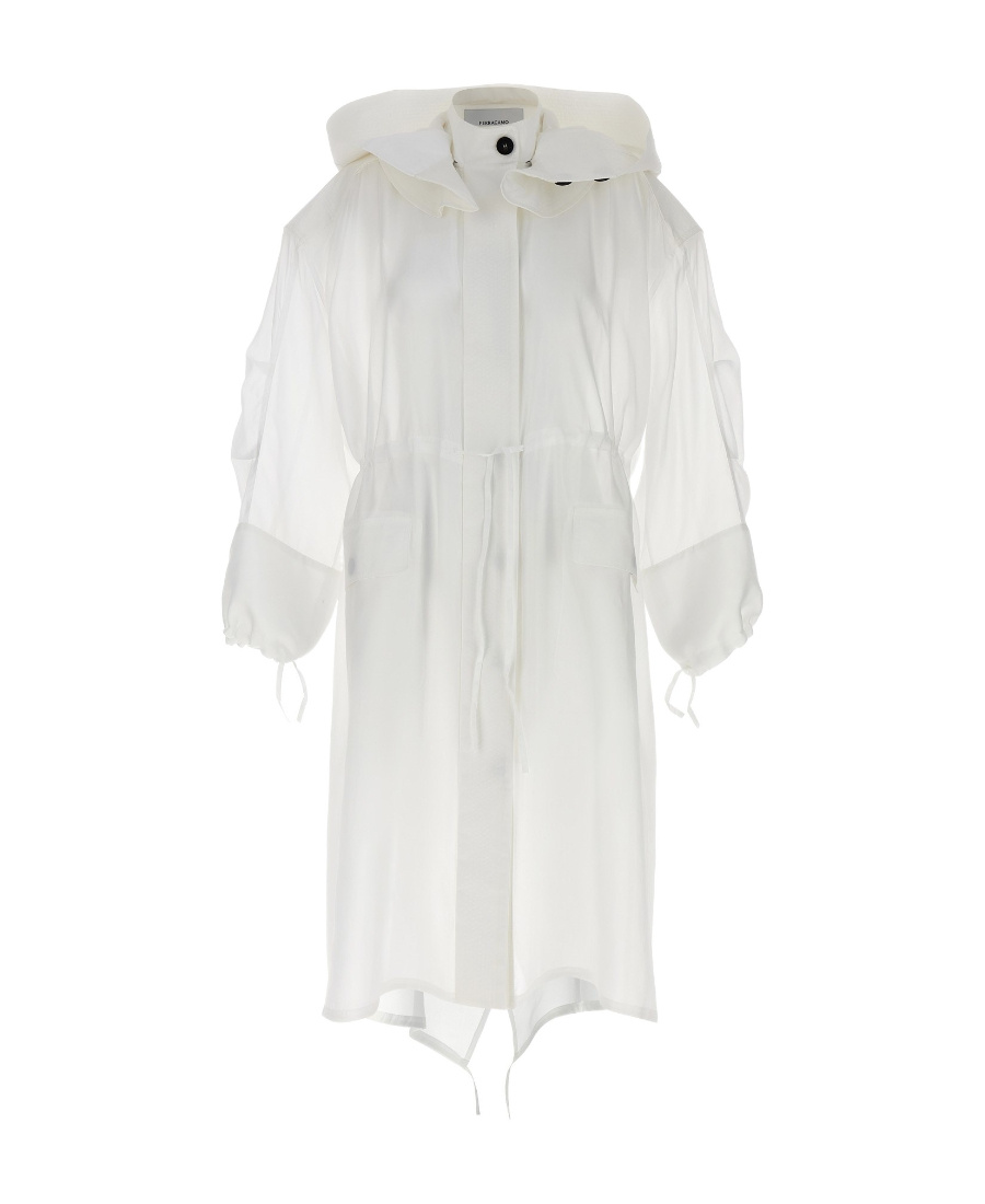 Ferragamo Silk Blend Chiffon Trenchcoat With Removable Hood In White