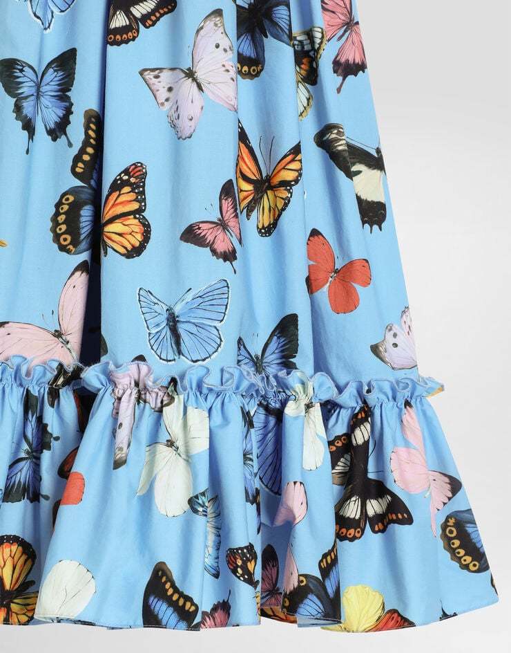 Dolce & Gabbana Poplin Dress With Butterfly Print In Blue