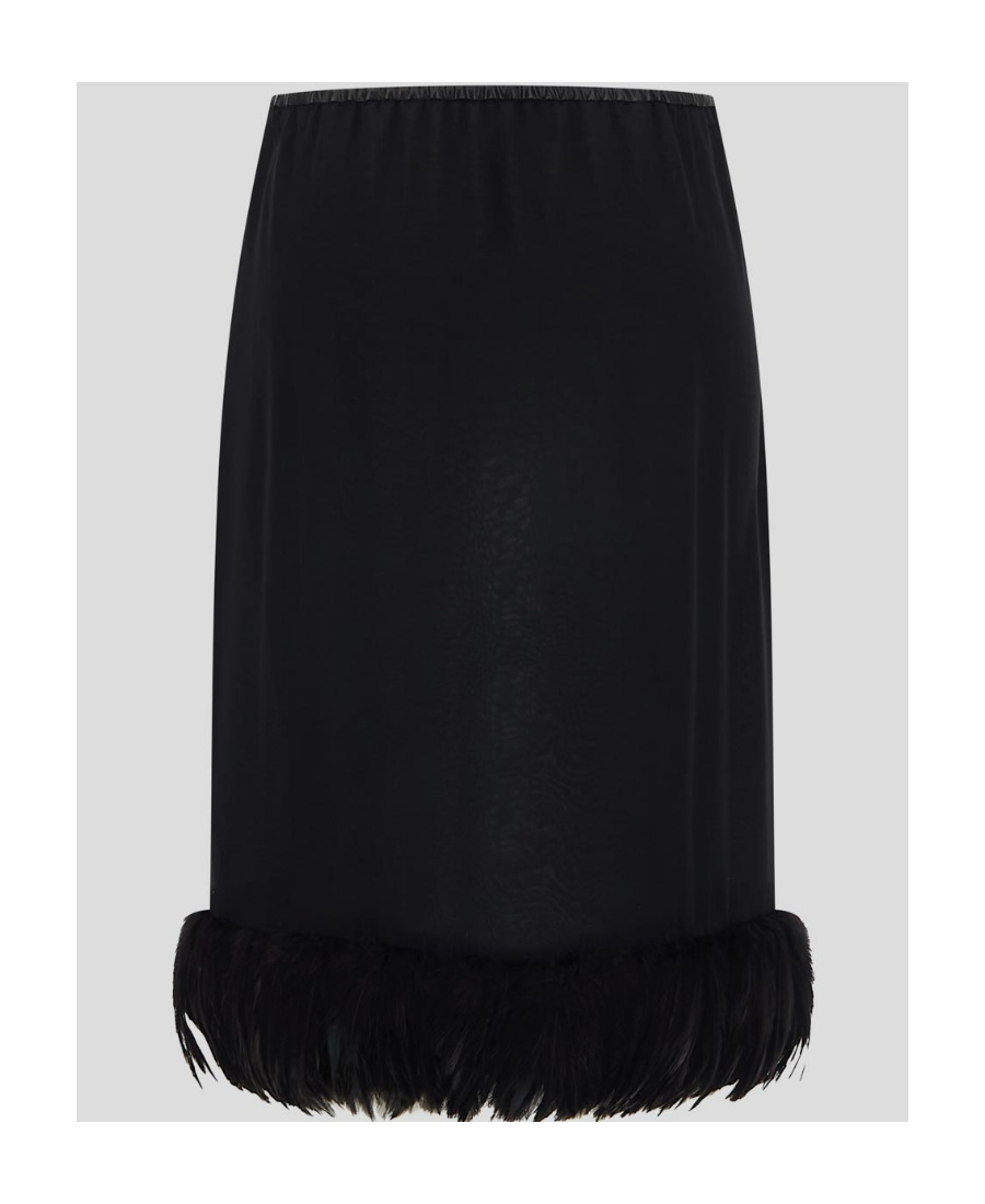 Saint Laurent Feather-trim Silk Skirt In Black