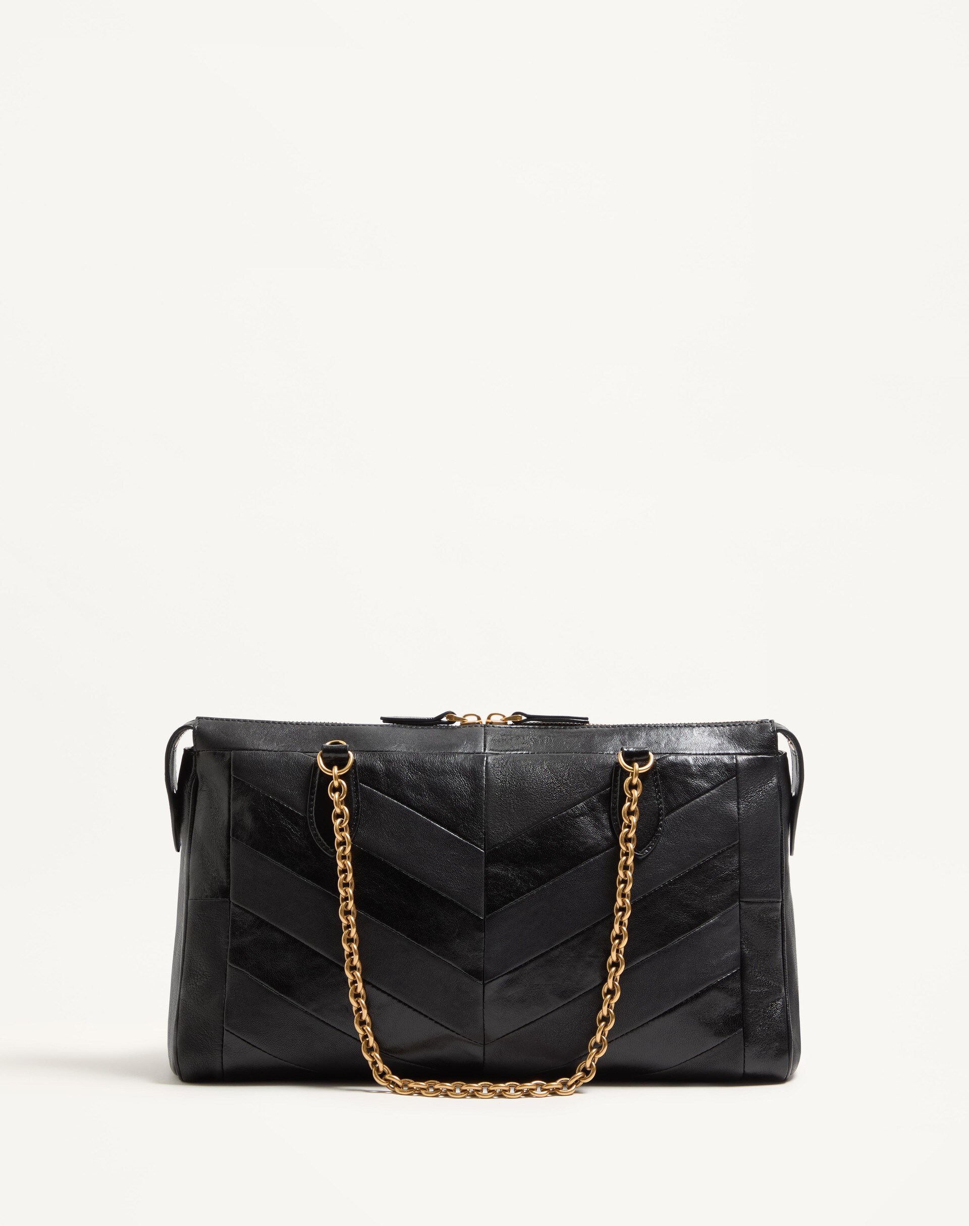 Valentino Garavani Panthea Shoulder Bag In Nappa Leather With Chevron Pattern In Black