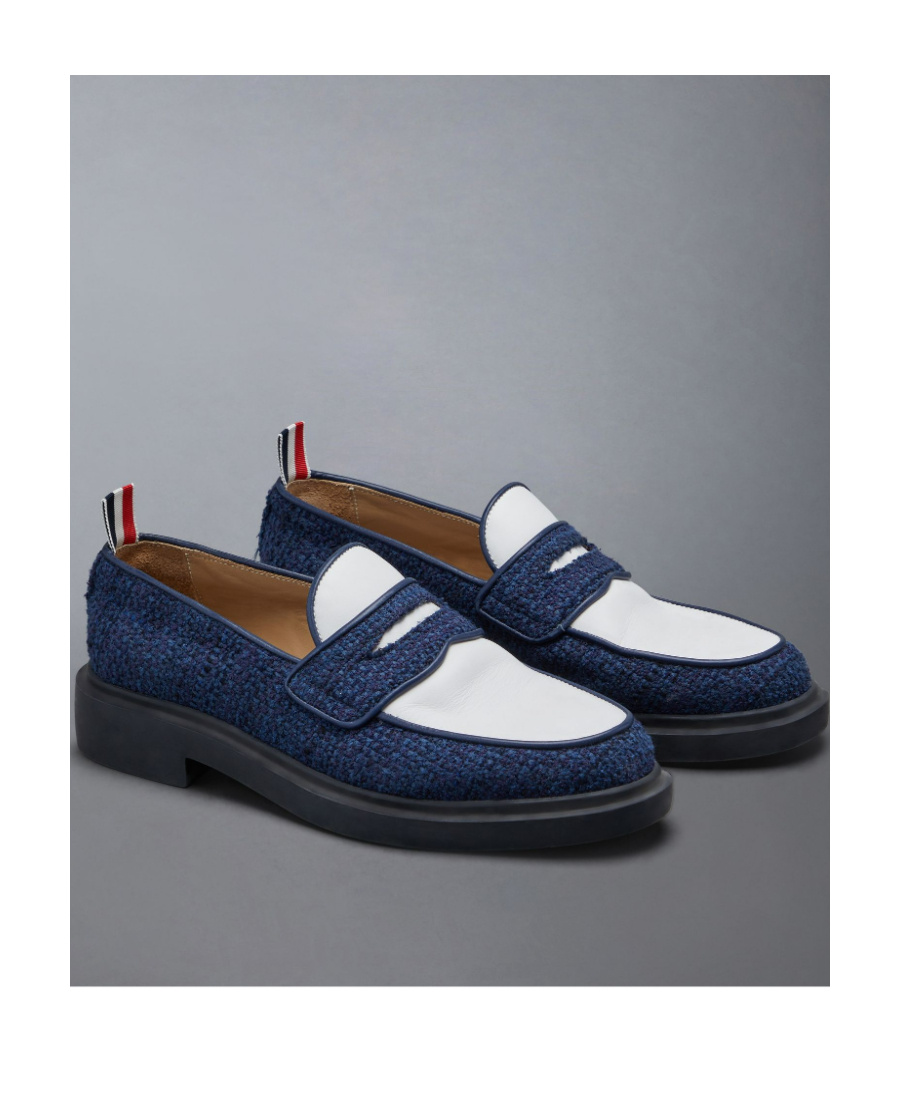 Shop Thom Browne Penny-slot Tweed Loafers In Black