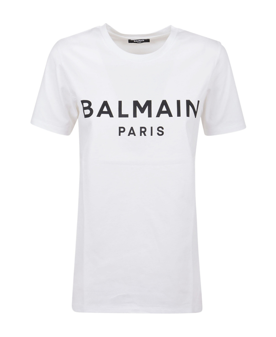 Shop Balmain Logo Crew-neck T-shirt In White