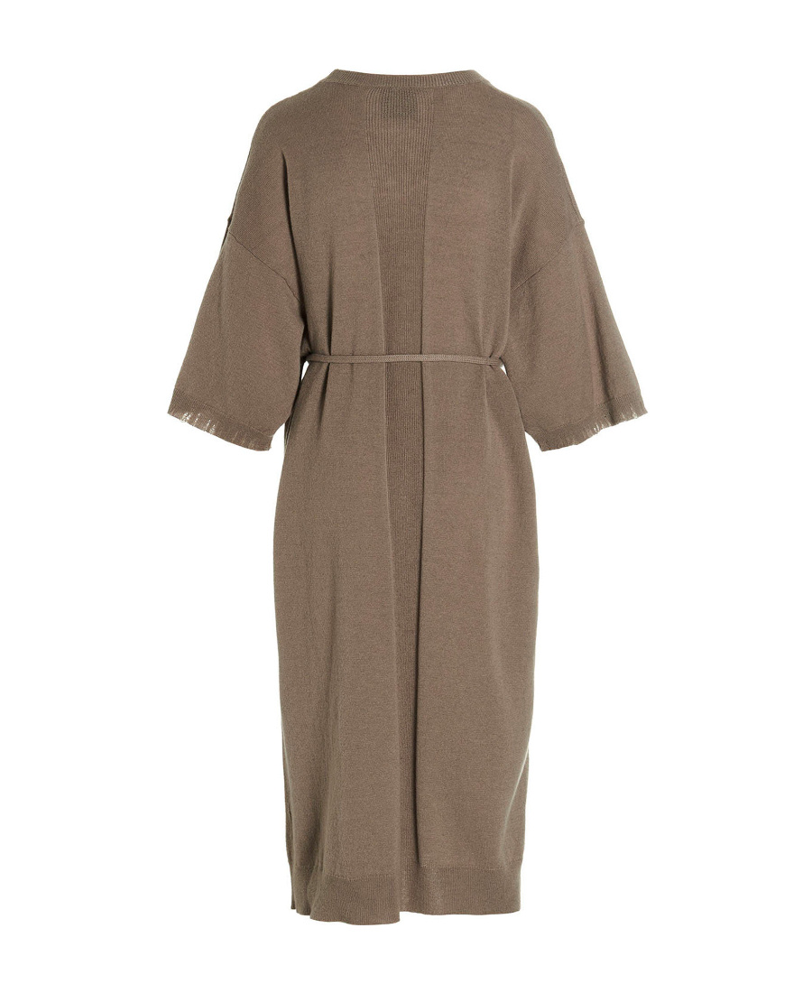 Nude Beige Knit Long Dress In Brown
