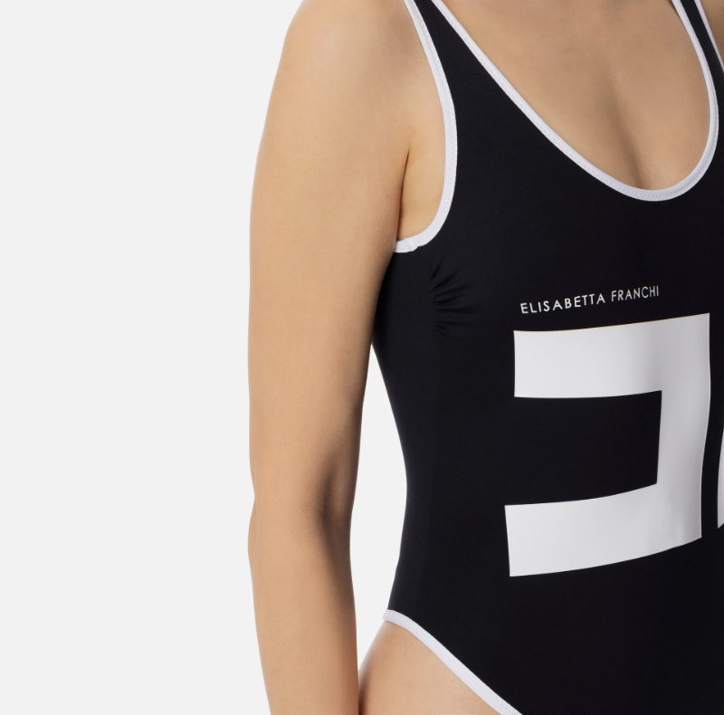 Elisabetta Franchi Swimsuit With Maxi Logo Print In Black