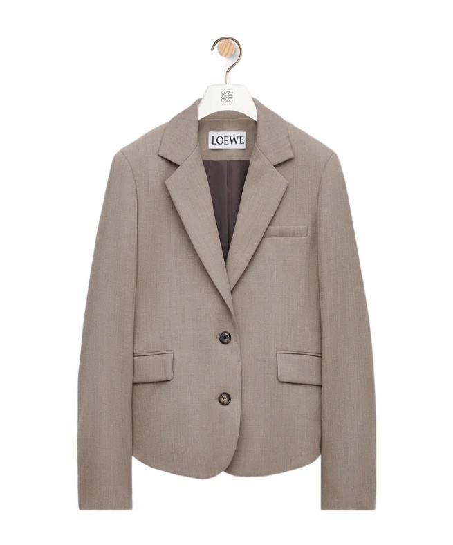 Loewe Womens Beige Melange Tailored Ruched-back Wool-blend Jacket In Gray