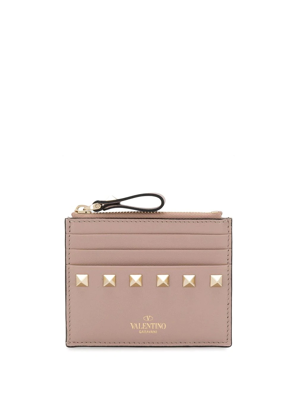 VALENTINO GARAVANI ROCKSTUD CALFSKIN CARDHOLDER WITH ZIP