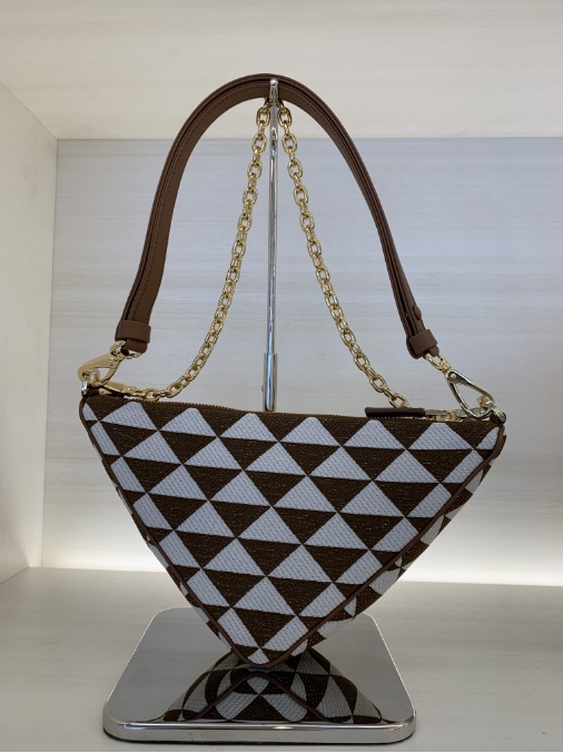 Prada Triangle-logo Embroidered Bag In Brown