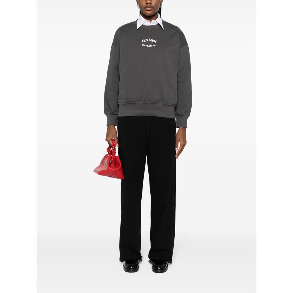 Ganni Embroidered-logo Track Pants In Black