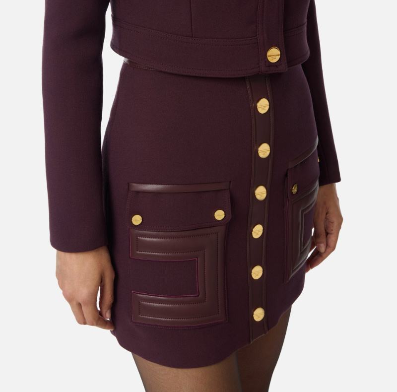 Elisabetta Franchi High Waist Skirt Logo Buttons In Burgundy