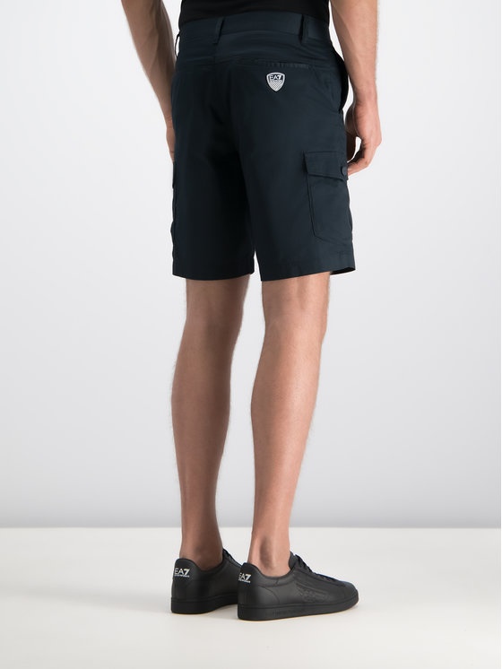 Ea7 Midnight Blue Logo Patch Shorts In Black