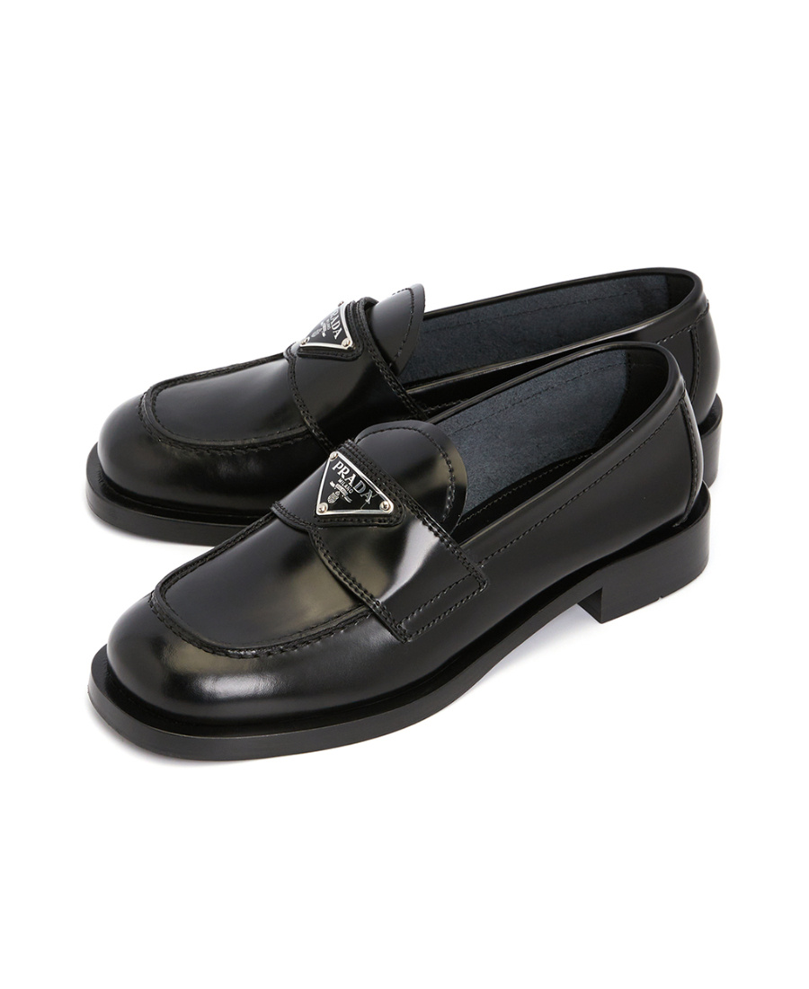 Prada Triangle-logo Leather Loafers In Blue