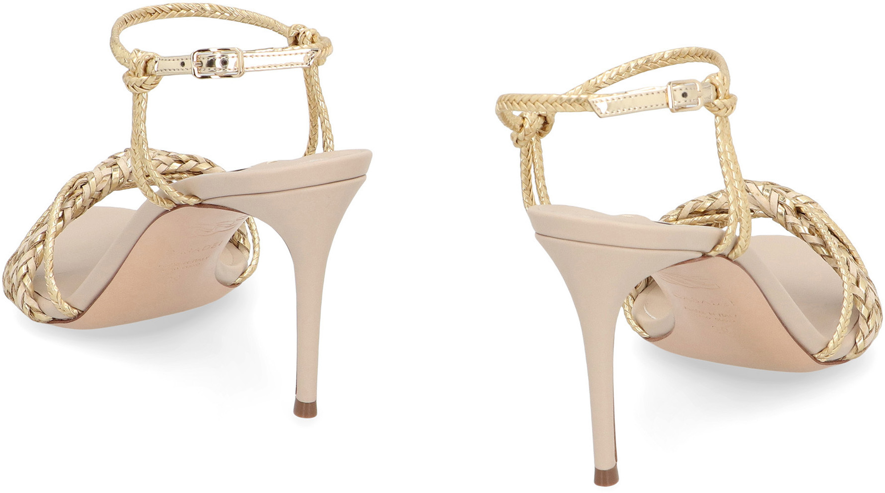 Casadei Ankle Strap Interwoven Sandals In Gold
