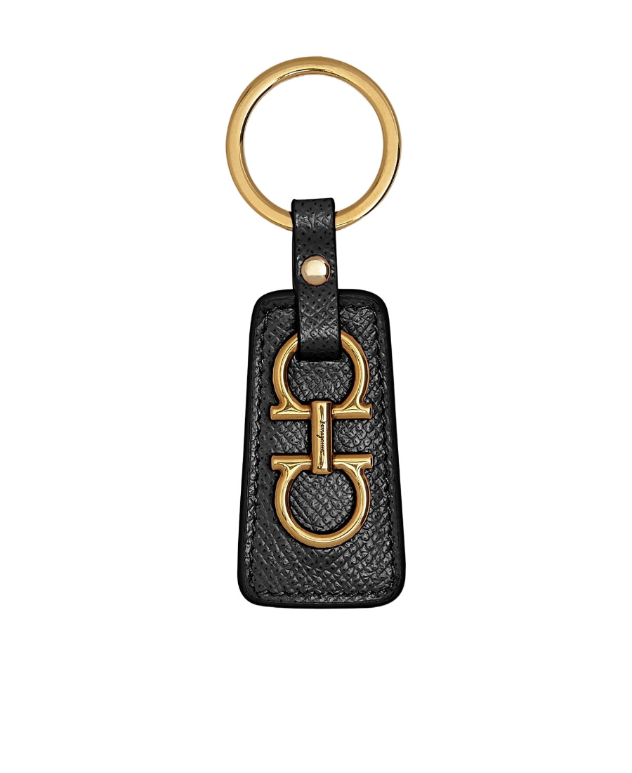 Ferragamo Gancini Leather Key Chain In Black