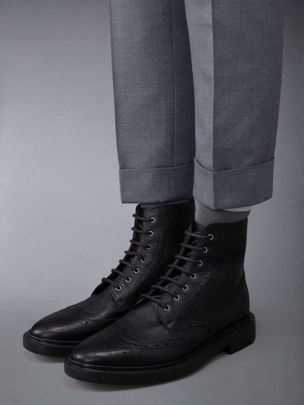 Thom Browne Brogue-detail Ankle Boots In Black
