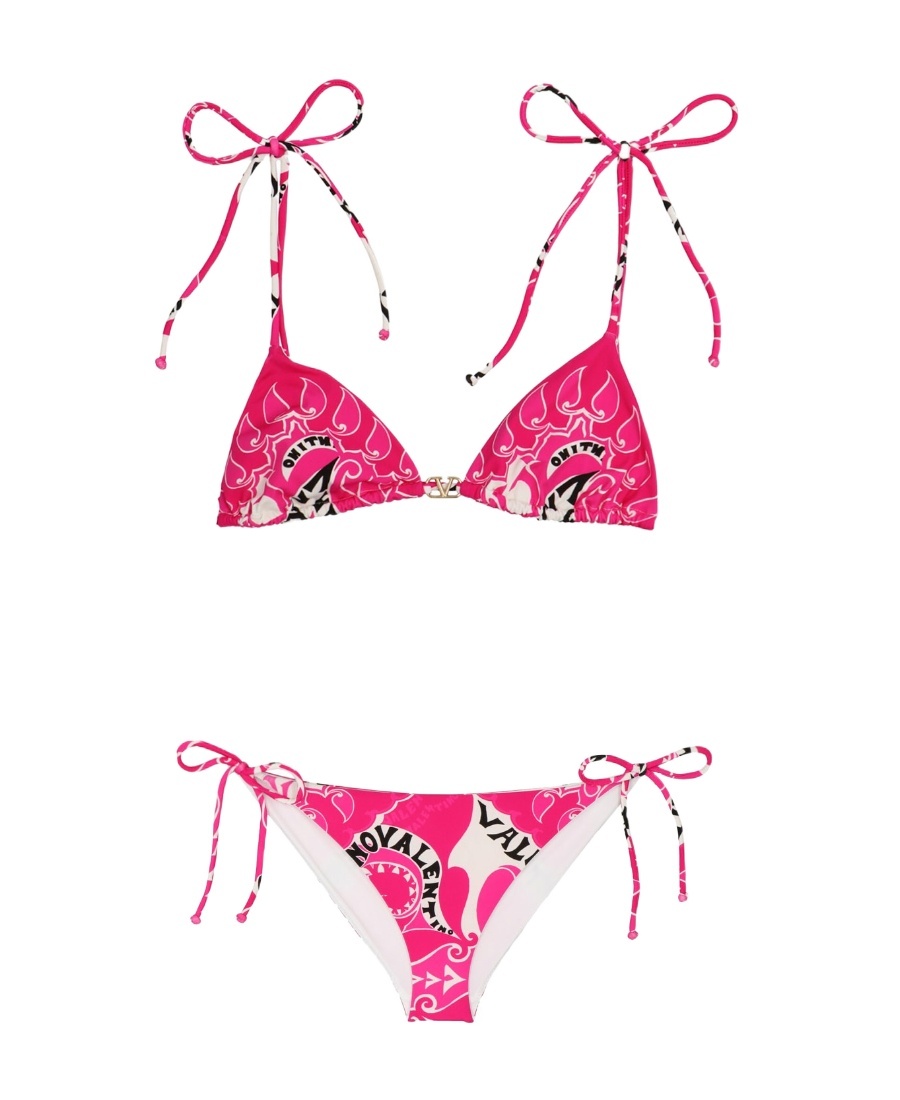 Valentino Archive Manifesto Printed Bikini In Pink
