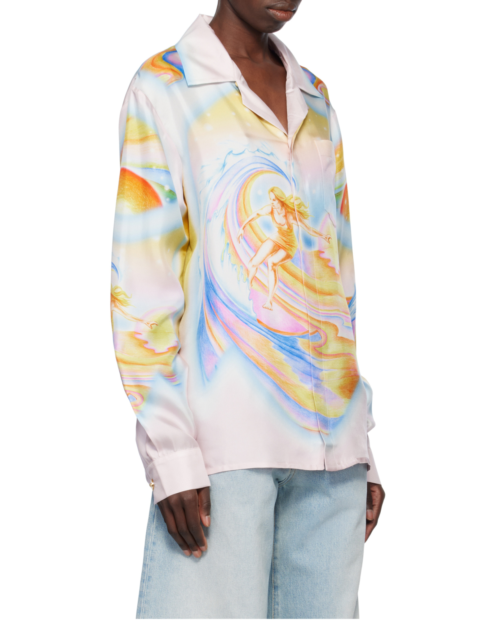 Casablanca Surf Print Long-sleeve Silk Blouse