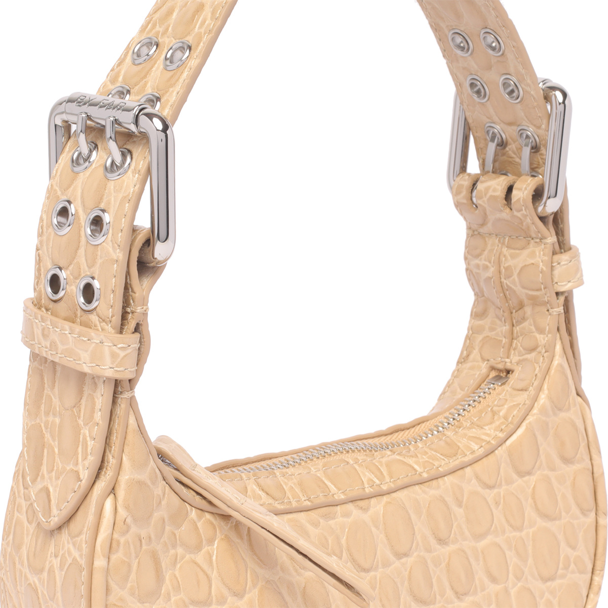By Far Mini Soho Crocodile-embossed Shoulder Bag In Nude
