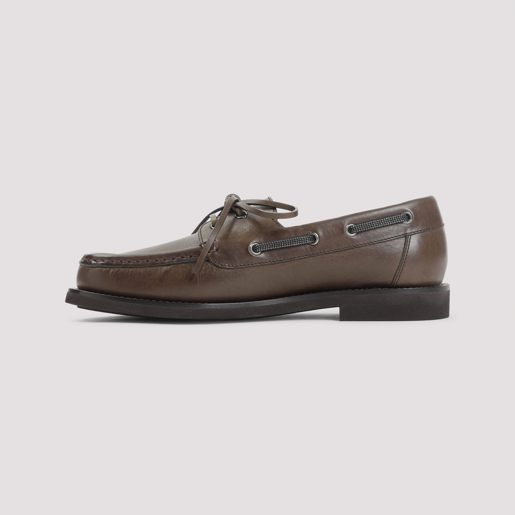 Brunello Cucinelli Women Leather Loafers With Monili Detail In Brown