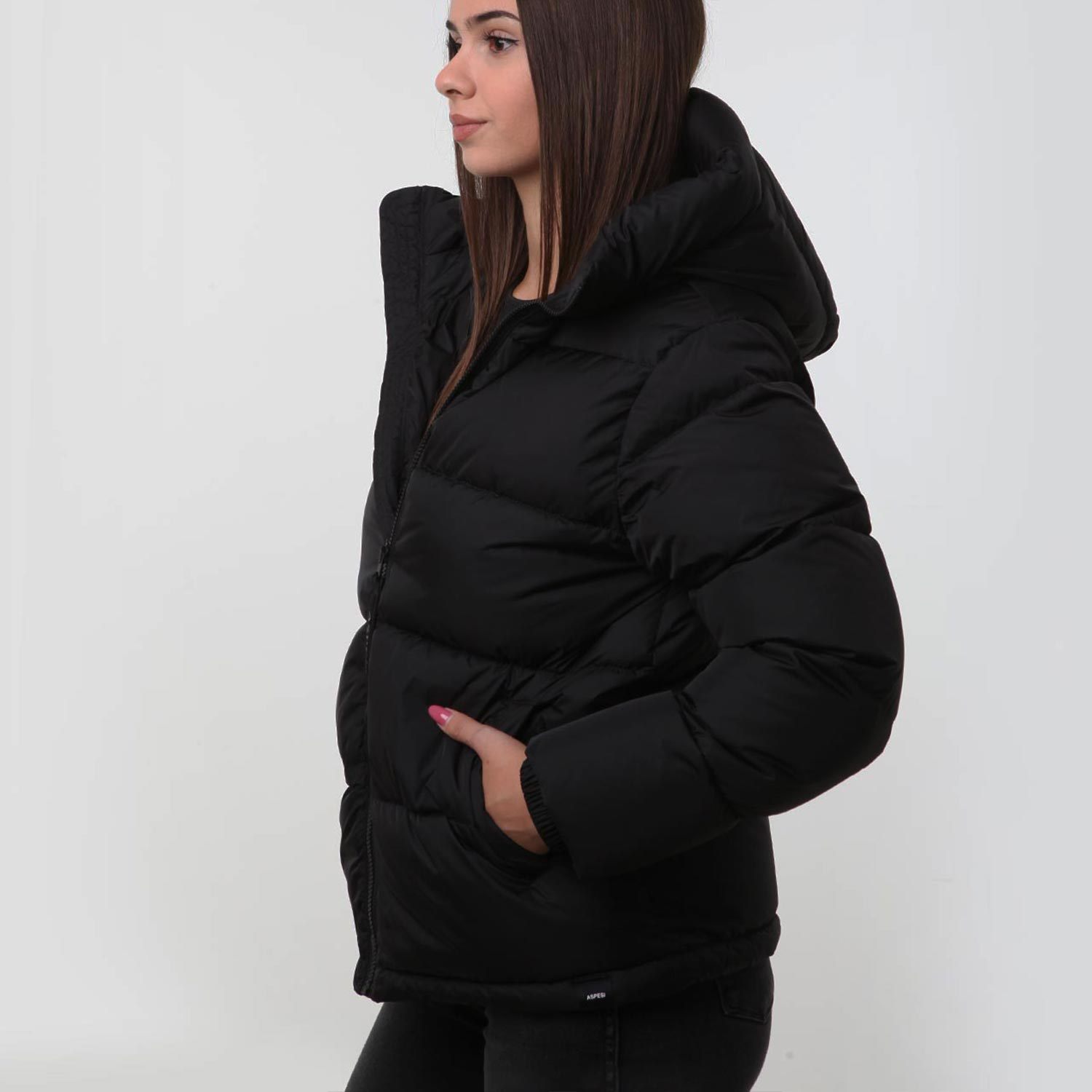Aspesi Zip-up Hooded Padded Coat In Black