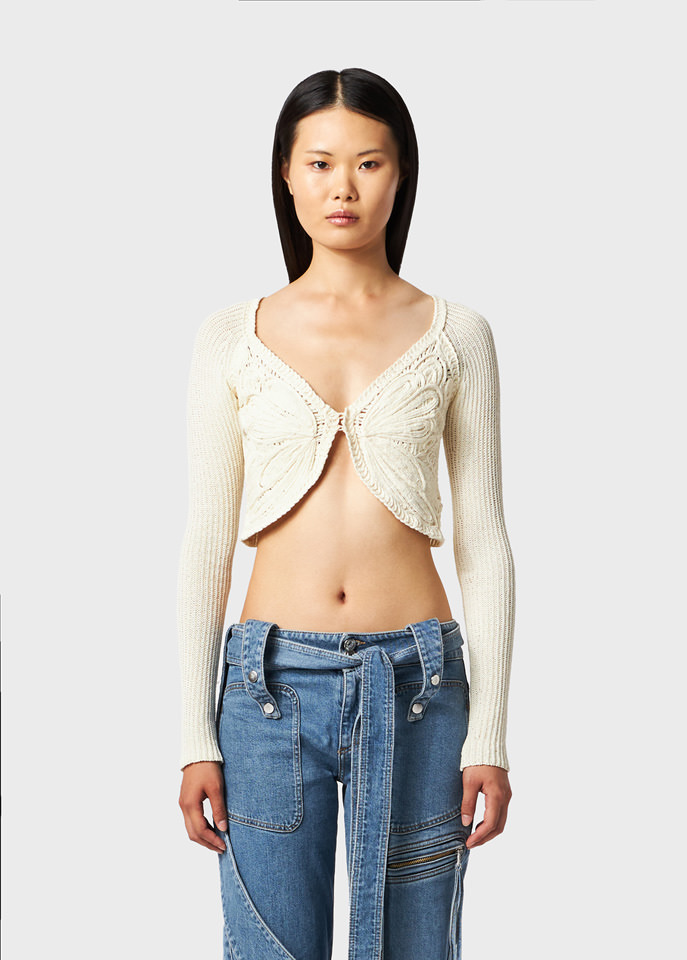 Blumarine Butterfly Embroidered Cardigan In White