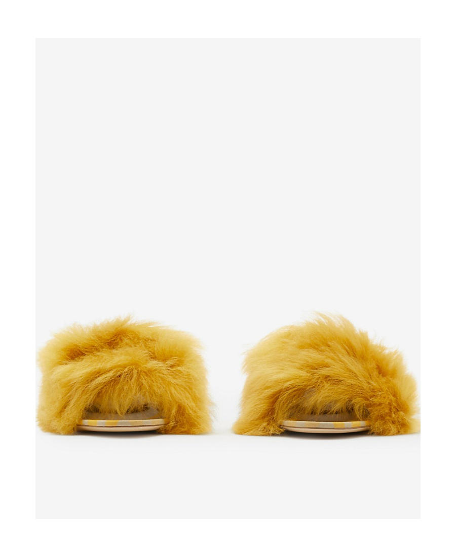 Burberry Jackie Shearling And Leather Mules In Yellow