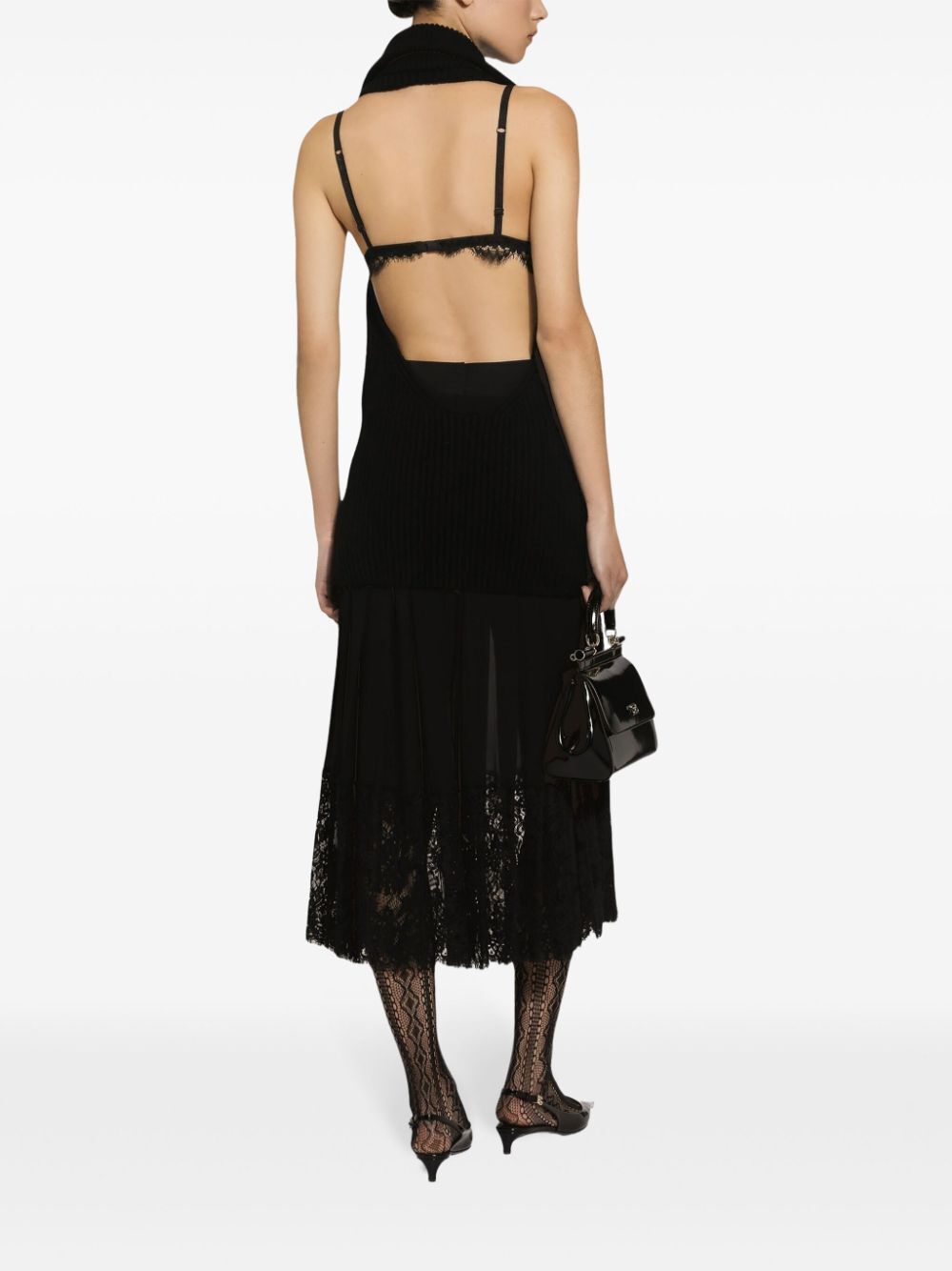 Dolce & Gabbana Ribbed Sleeveless V-neck Midi Jacket In Black