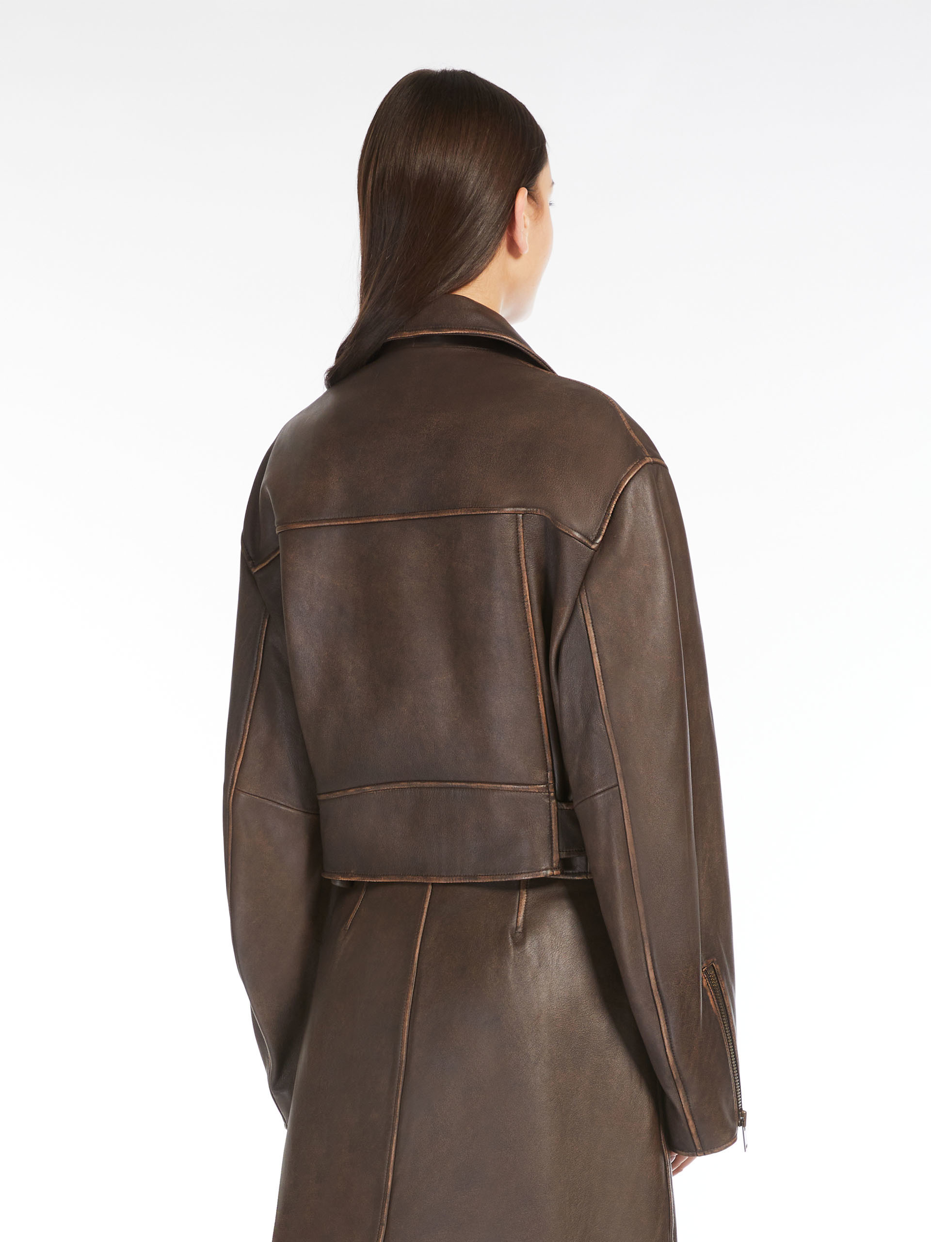 Weekend Max Mara Leather Motorcycle Jacket In Brown