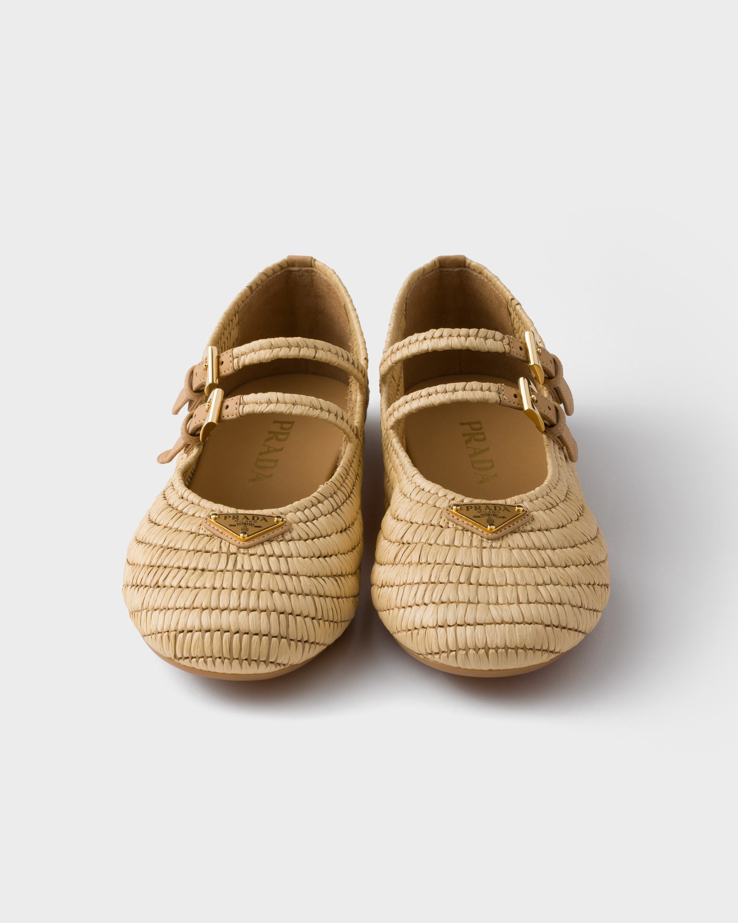 Prada Woven Texture Double Buckle Round Toe Flats