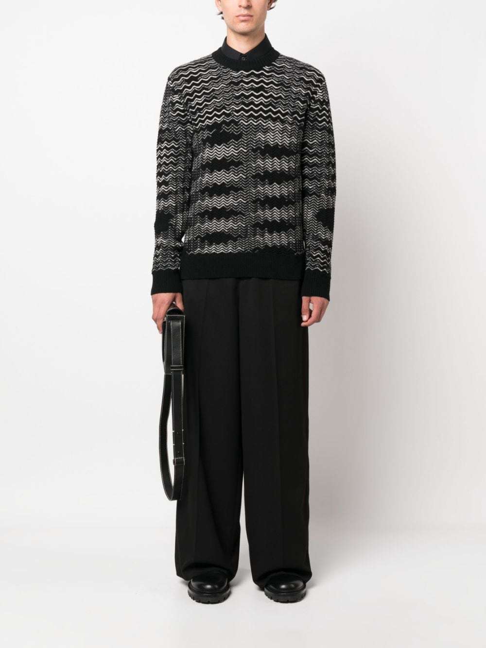 Missoni Handcrafted Wool Blend Crew Neck Sweater In Black